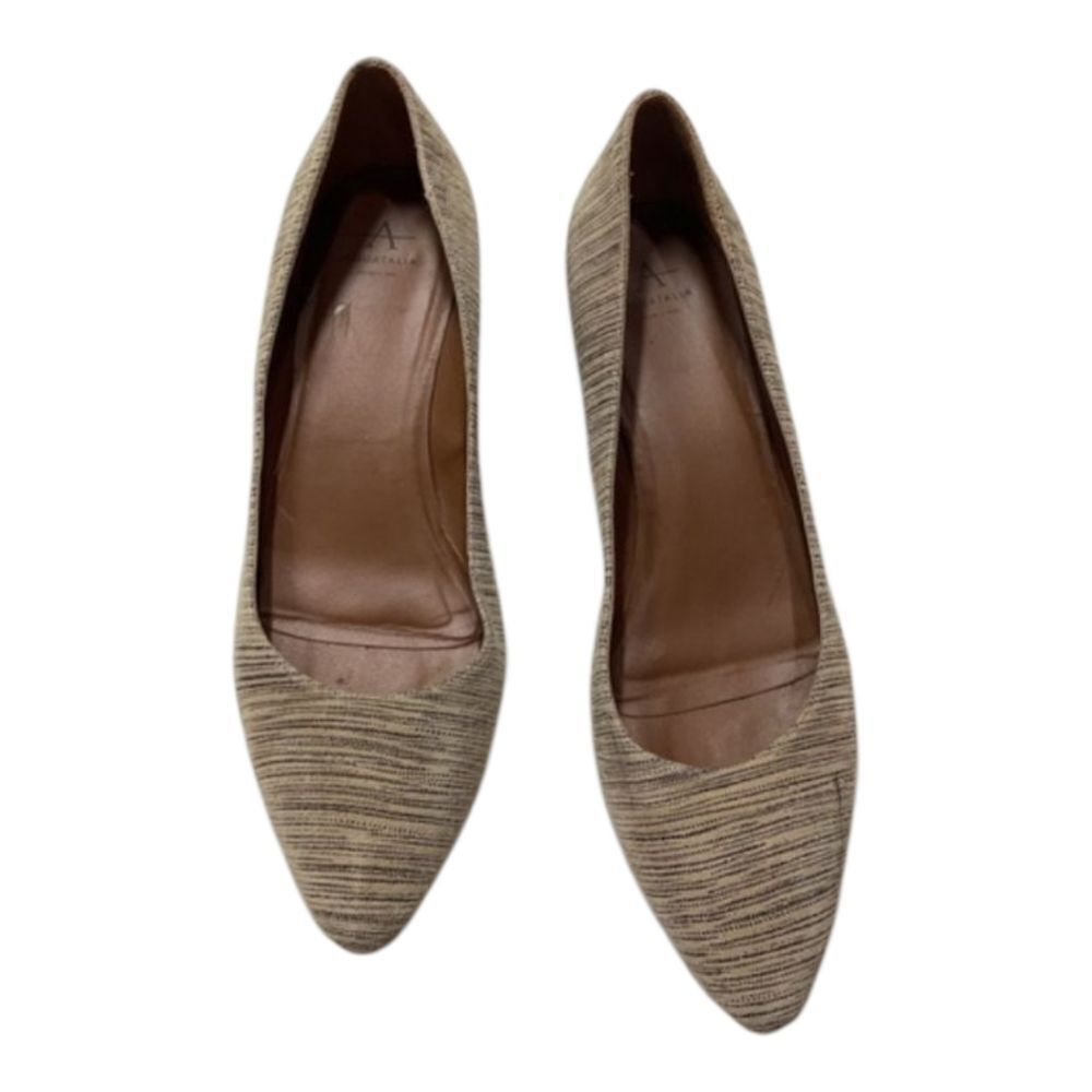 Aquatalia Phoebe Nubuck Suede Striped Tan Brown‎ Block Heels Size 9.5